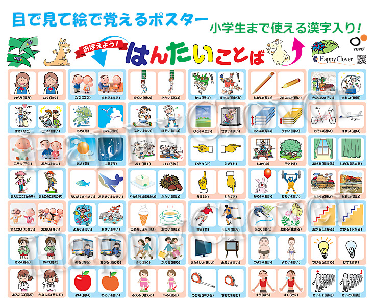 はんたいことばポスター 目で見て絵で覚える 小学生まで使える漢字入り 反対言葉 お風呂で使える B2(728x515mm)