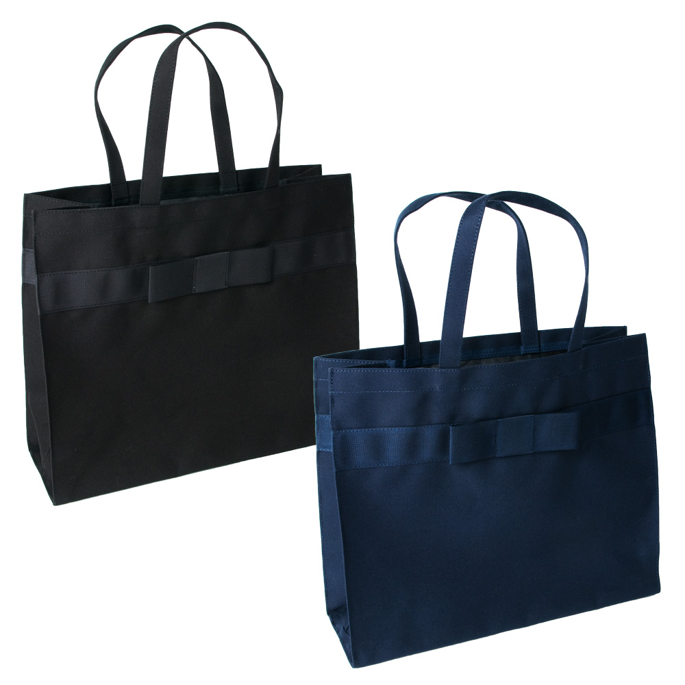 お受験バッグ 完全日本製  横型 完全自立型グログランリボンサブバッグ 紺  黒  お受験バッグのハッピークローバー