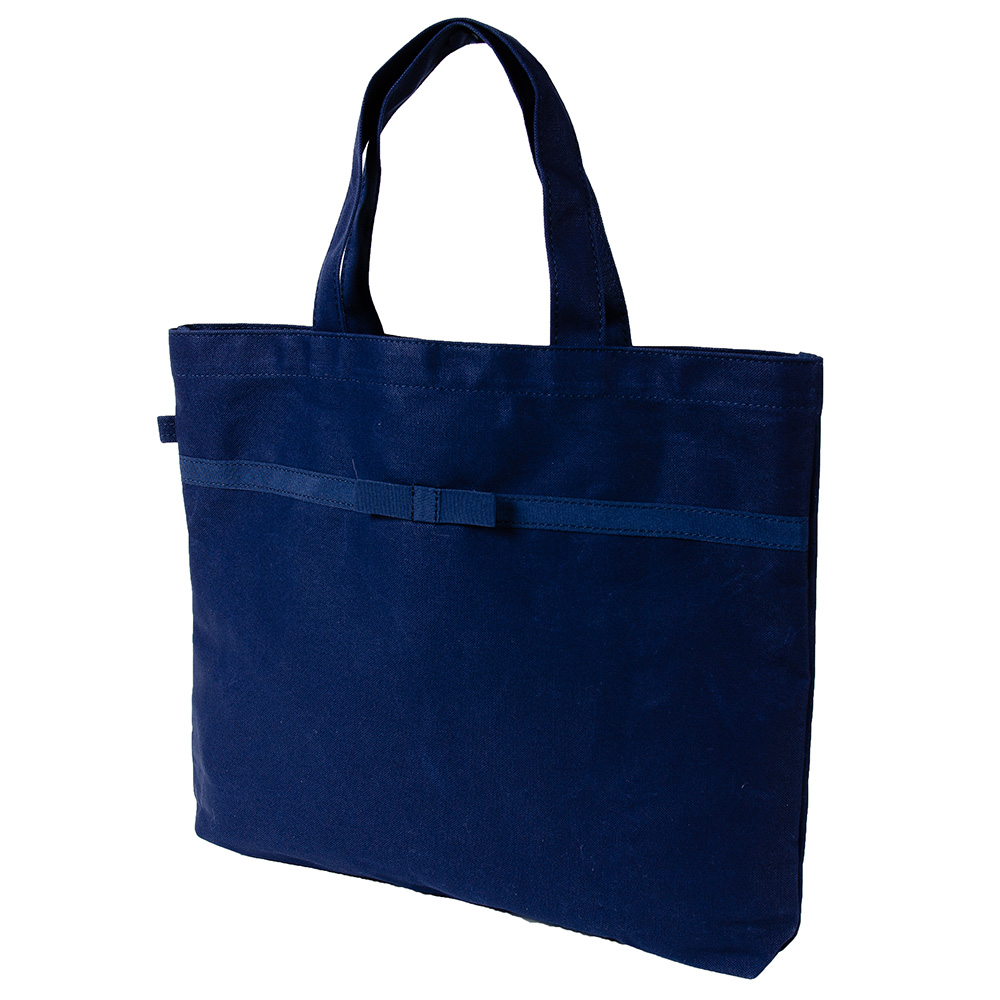 【レッスン】お受験バッグ リボン付き 紺色布製 レッスンバッグ【中】完全日本製【お受験バッグのハッピークローバー】