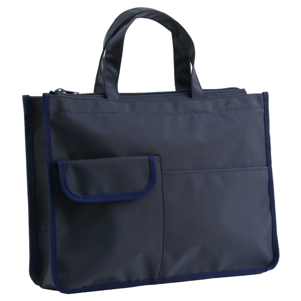【レッスン】お受験バッグ 入口ファスナー付 紺色ナイロン製 レッスンバッグ　完全日本製