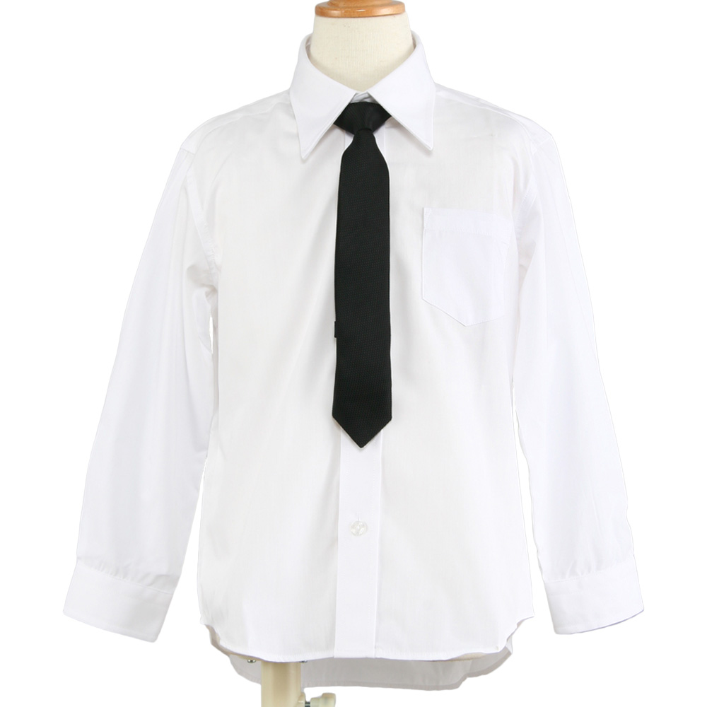 男のお子様用　長袖ホワイトシャツ 100〜130cm ブラックネクタイ付き