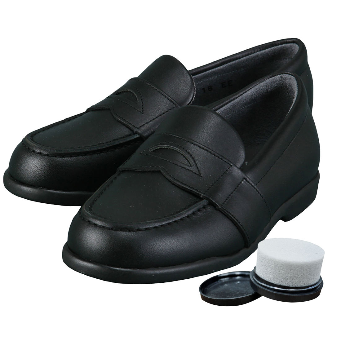 靴磨き付き KID CORE キッドコア 2E 日本製本革ソフトタイプ ローファー 靴ズレしにくい靴 2E ブラック 22.0cm〜25.0cm kc1081