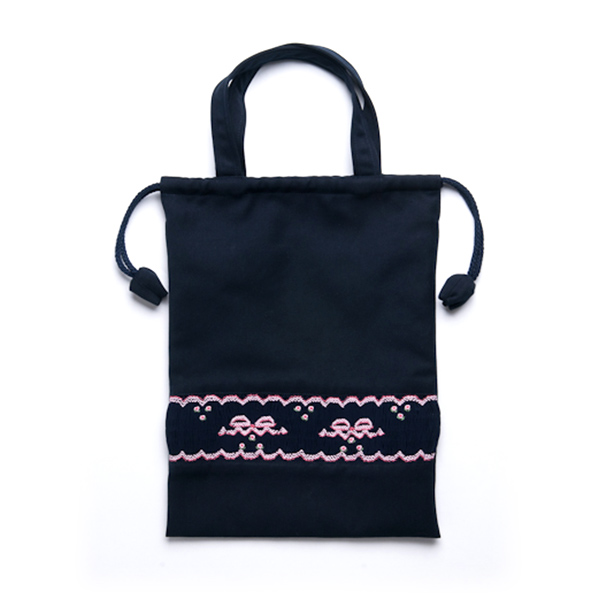 こん様専用 オーダー 手刺繍 濃紺 レッスンバッグ シューズ