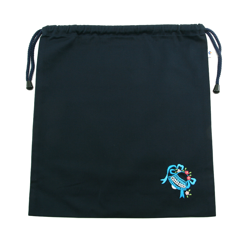 お受験専門店品質 手刺繍 恐竜 巾着バッグ(大)お着替え入れ・お受験に